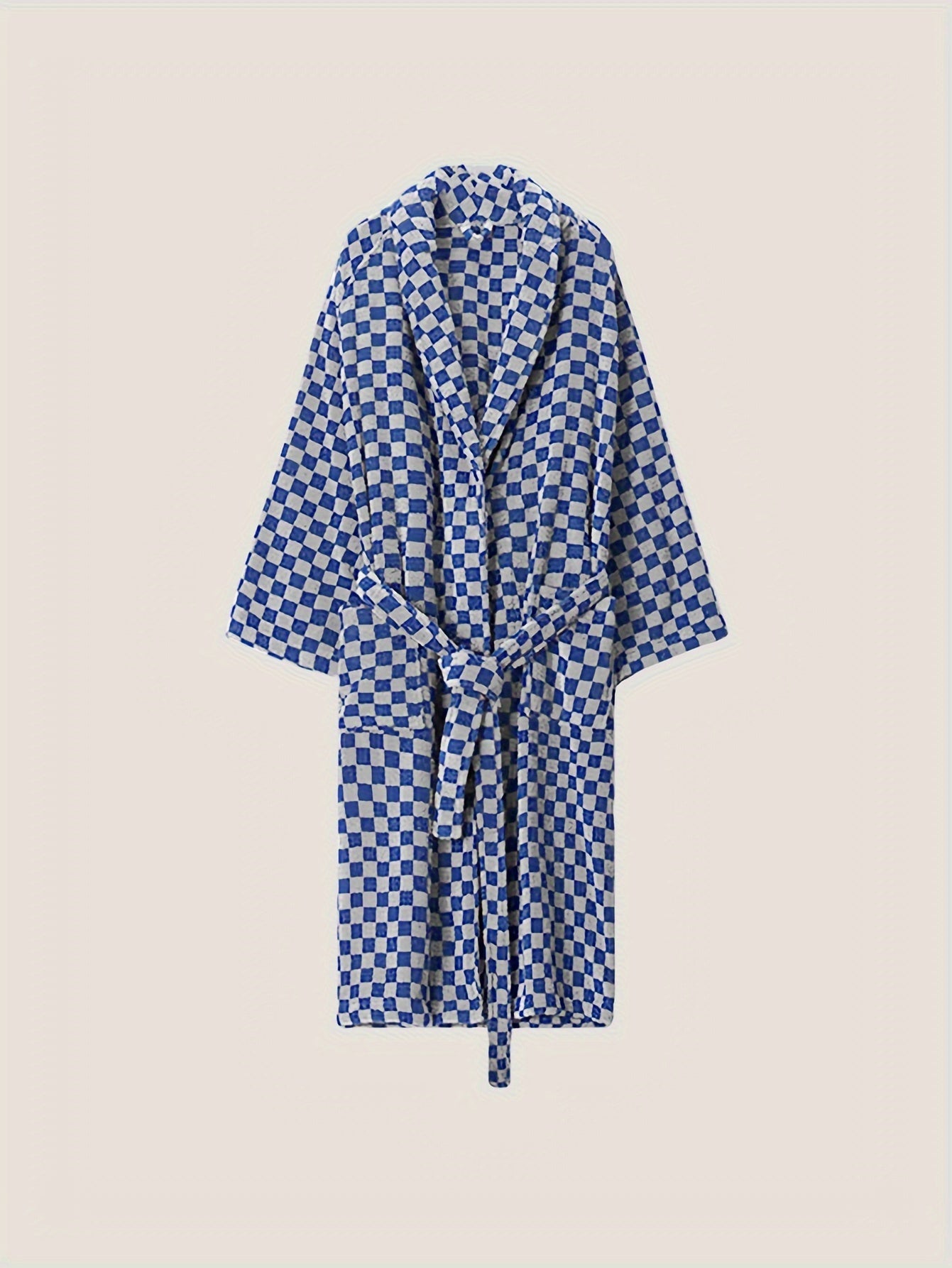 Ultra-Cozy Men's Fleece Robe - Comfy Checkerboard Pattern Shawl Collar Kimono Night-Robe with Pockets for Relaxation - Soft, Plush, and Warm Home Pajamas for Men