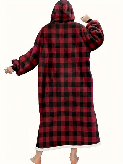 Men's Fashion Pajamas Hooded Warm Flannel Bathrobe With Pockets, Solid Hooded Pajamas, Flannel Comfortable Breathable Skin Friendly After Bath Loungewear, Only For Men