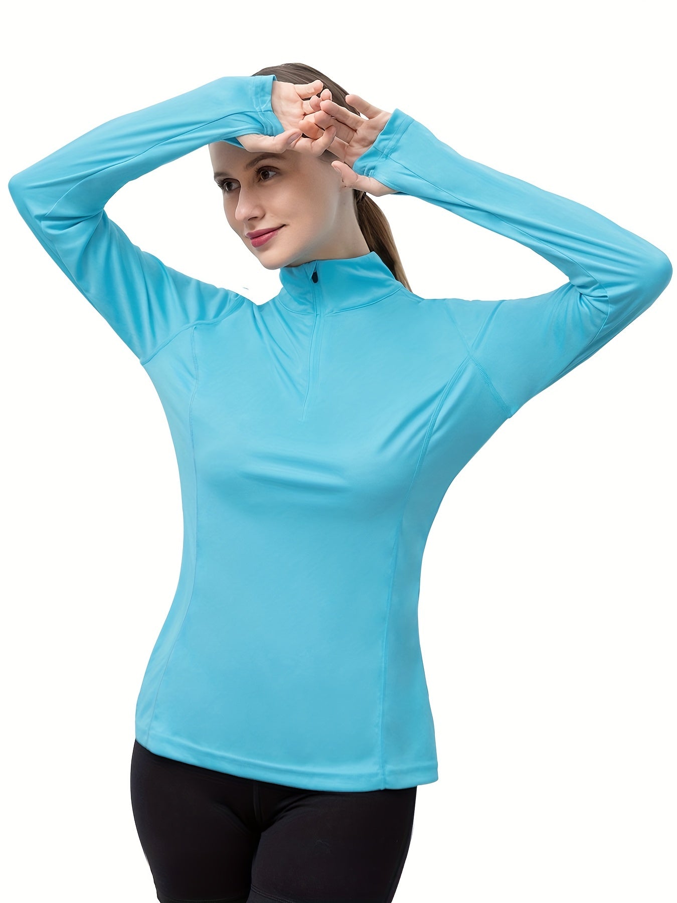 Womens Stylish Solid 1/4 Zipper Rash Guard Top - Sun-Protective Long Sleeveless, Ultra-Quick Drying for Outdoor Sports - Fashionable Water Sports Clothing