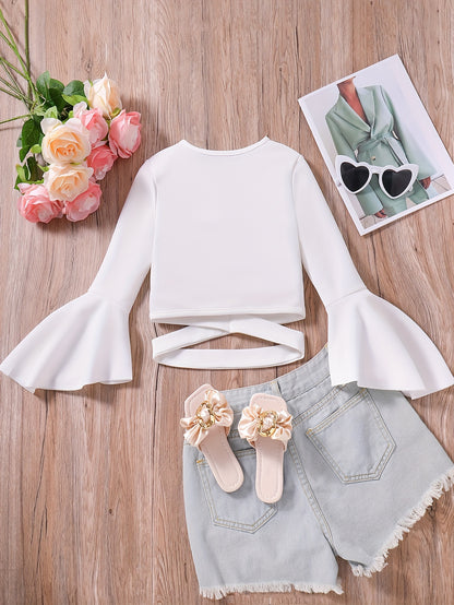 Elegant Girls Criss-cross Hem Top Pullover Shirt Blouse For Spring Summer Party Gift