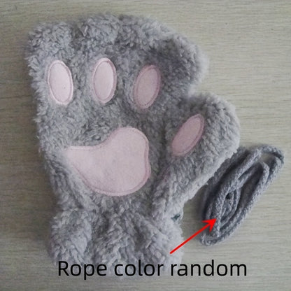 Cute Cat Claw Plush Gloves Stylish Thick Warm Half Finger Gloves Autumn Winter Soft Cozy Fuzzy Gloves