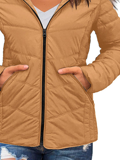 Women's Outerwear Solid Zip Pocket Casual Hooded Cropped Down Jacket