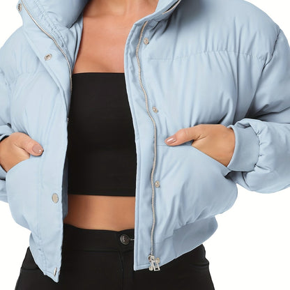 Women's Cropped Quilted Puffer Jacket Long Sleeve Warm Quilted Short Jacket Winter Outerwear Coats