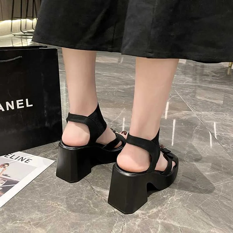 Dress Shoes  Womens High Quality Elastic Band Sandals Summer Platform Heel Zapatos Mujer H240527 TFD0