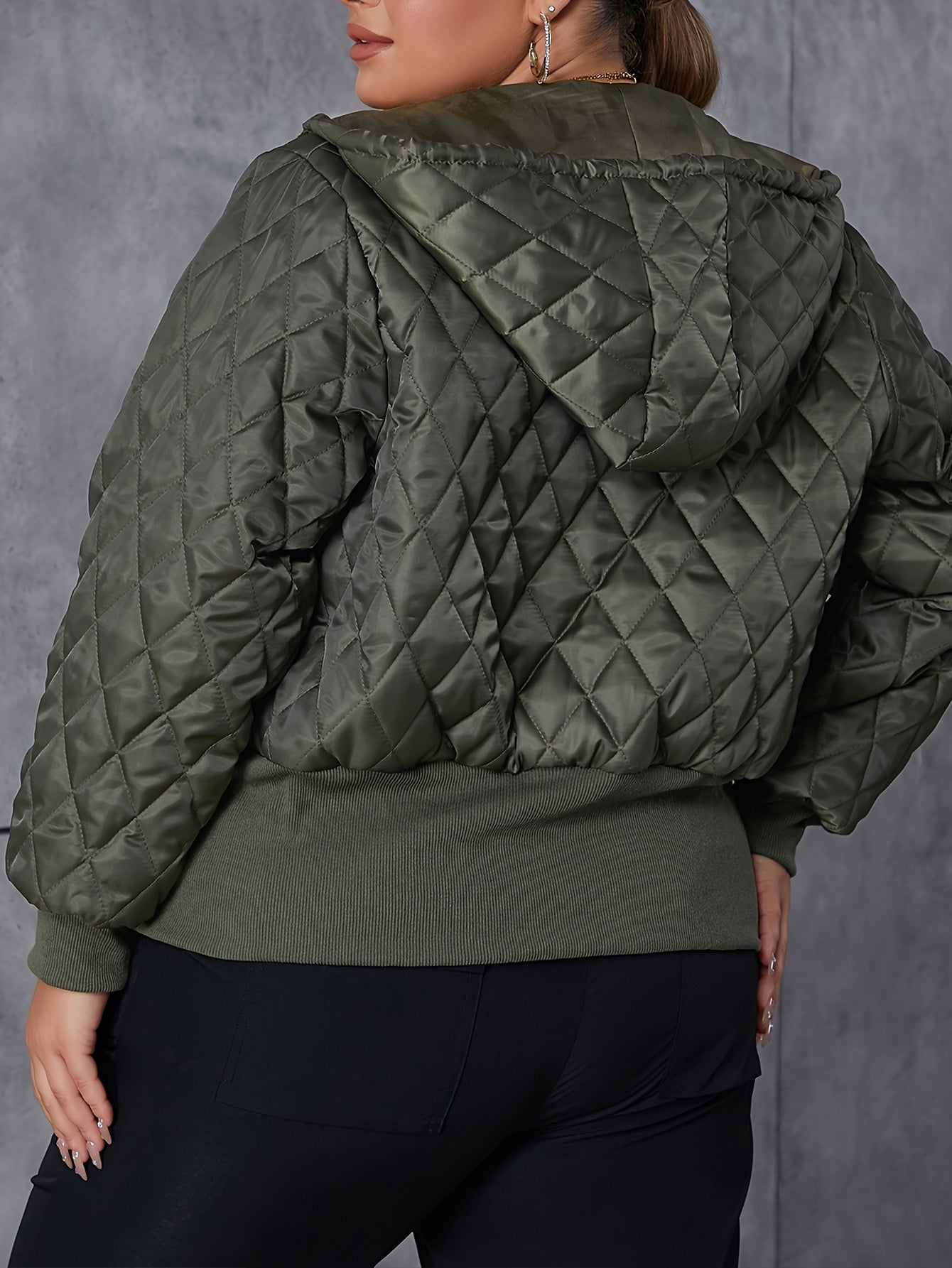 Plus Size Puffer Coat - Relaxed Fit, Solid Color, Quilted, Hooded, Drawstring, Long Sleeve, Zip-Up - Womens Plus Size, Everyday Casual Wear