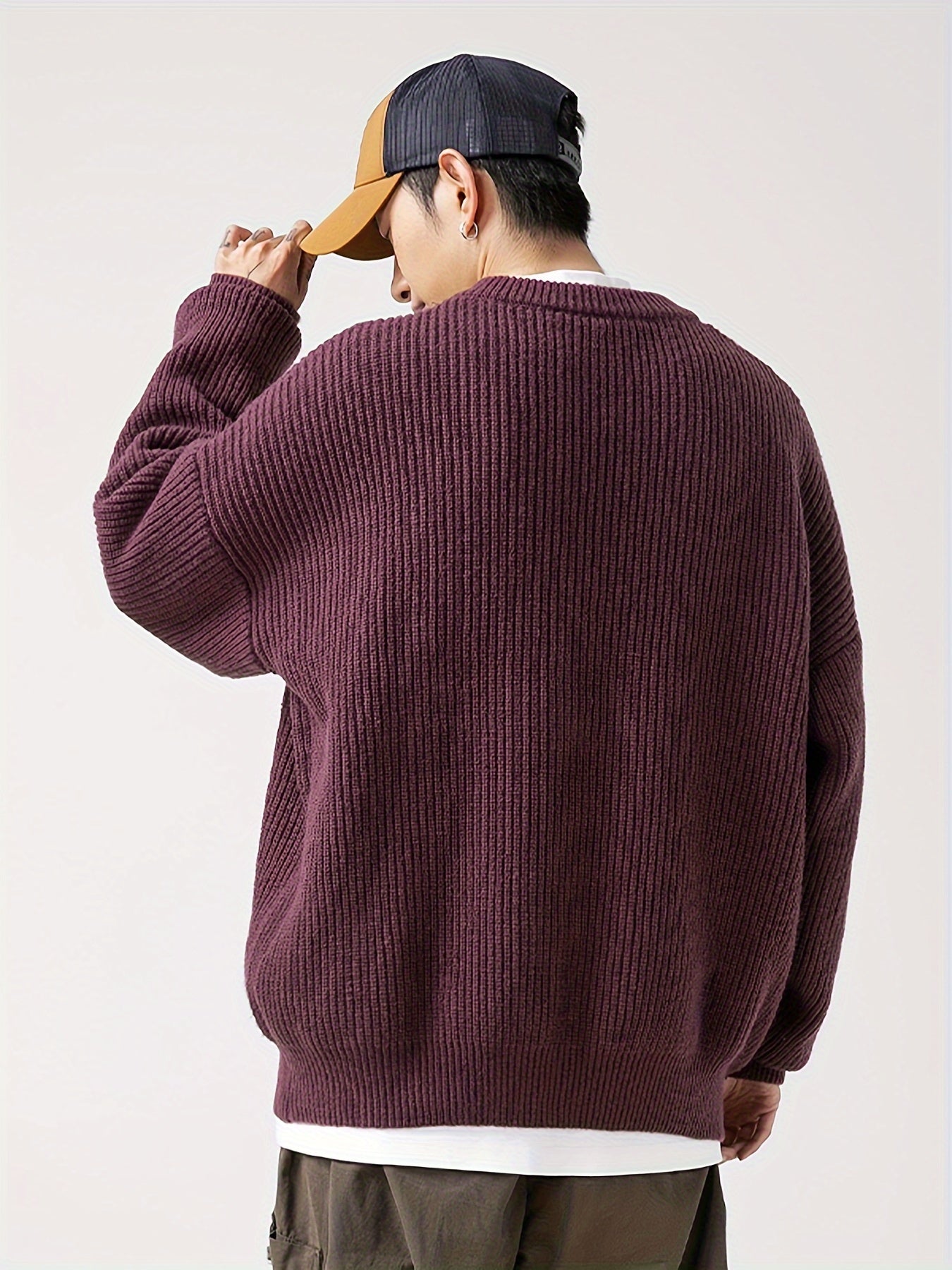 Men's Loose Striped Knitted Sweater, Casual Long Sleeve Crew Neck Top For Outdoor, Old Money Style