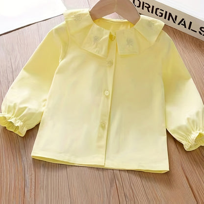 Toddler Girls Uniform Shirt Pleated Collar Long Sleeve Cute Blouse Tops