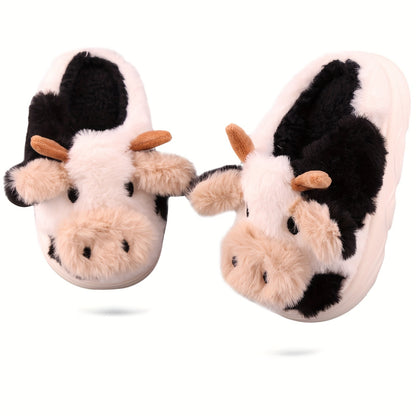 Cozy Cartoon Cow Plush Cotton Slippers - Soft, Warm, and Fuzzy for Winter Indoor Wear - New Arrival Home Slippers for Cold Weather