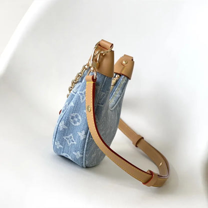 Explosion Hot Womens bags M24846 EARLY ACCESS Loop bag half-moon package Denim stylishly fresh summer fabric corners leather Sky Blue cotton lining Croissant chain