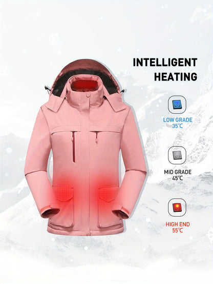 Womens Premium Waterproof Ski Jacket with Hood - Insulated Long Sleeves for Windproof Heating - Durable Outdoor Activewear for All-Weather Adventures