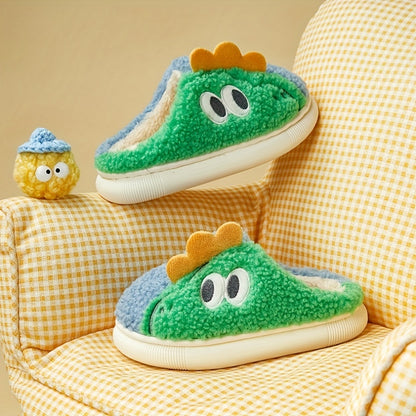 Cozy & Cute Dinosaur Kids' Slippers - Soft, Warm Cartoon Embroidery for Boys & Girls, Non-Slip Indoor Shoes for Fall/Winter