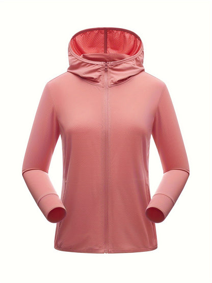 Women's Quick-Dry Hooded Activewear Jacket – Breathable, Sun-Protective, Ideal for Outdoor Sports and Activities