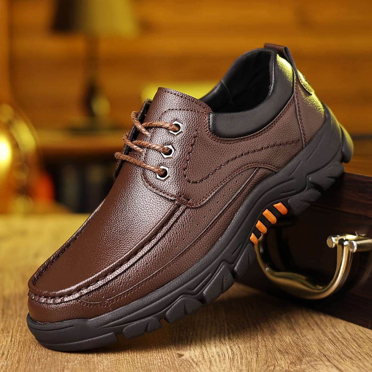 Plus Size Men's Apron Toe Chunky Dress Shoes - Ultra Comfy, Non-Slip, Lace-Up, Rubber Sole, Durable, Breathable, and Water-Resistant Walking Shoes for Men's Footwear