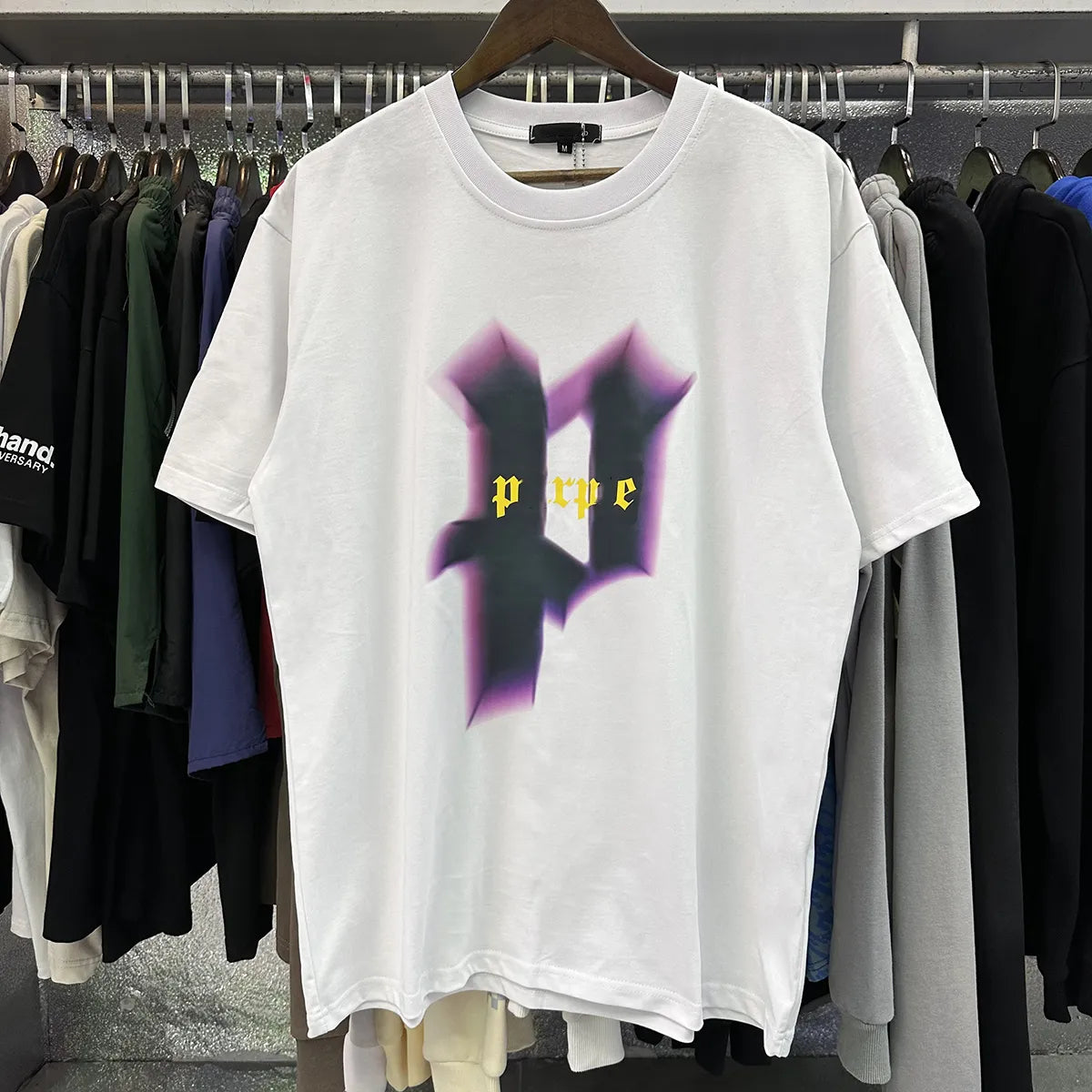 purple shirt designer t shirt graphic tee shirts clothes cotton graffiti evil fun color print sketch oil painting pattern street graffiti Loose fitting