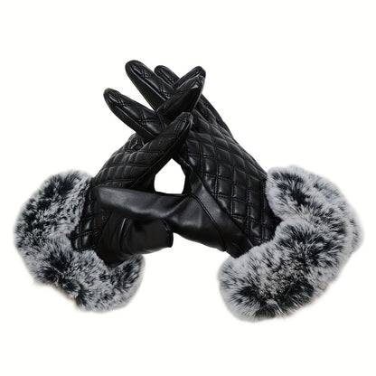 Chic Winter Warmth: Touchscreen-Ready, Water-Resistant PU Leather Mittens in Sleek Monochrome - Windproof Elegance