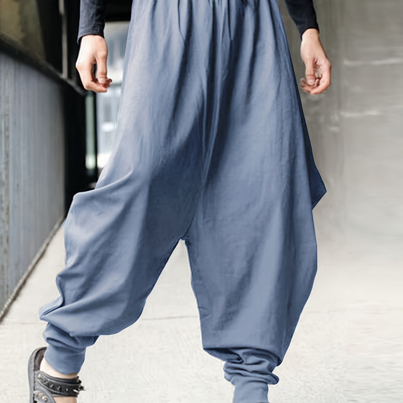 Mens Fashionable Solid Cotton Harem Pants - Ultra-Comfortable Loose Fit for Casual Street Style - Perfect Outdoor Wear