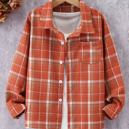 Girls Classic Plaid Shirt - Button-Front Closure, Lapel Collar, Timeless Style for Spring and Fall - Perfect Gift for Party Occasions and Everyday Wear