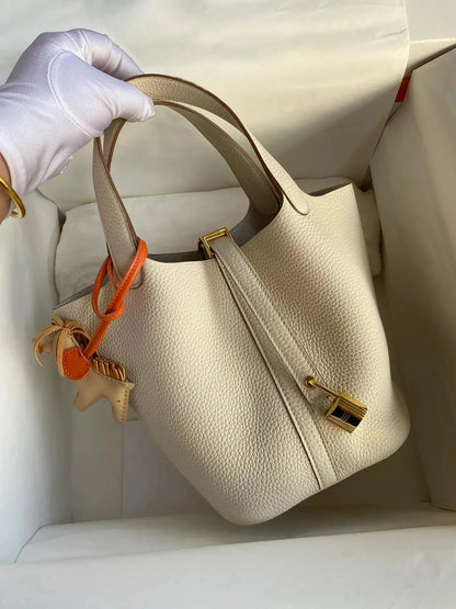 10A Mirror+ Top Quality Picotin lock Bag Women Purse Tote Bucket Bags Handmade Luxury Designer Handbags Classic Fashion Togo Leather Canvas Shopping bag