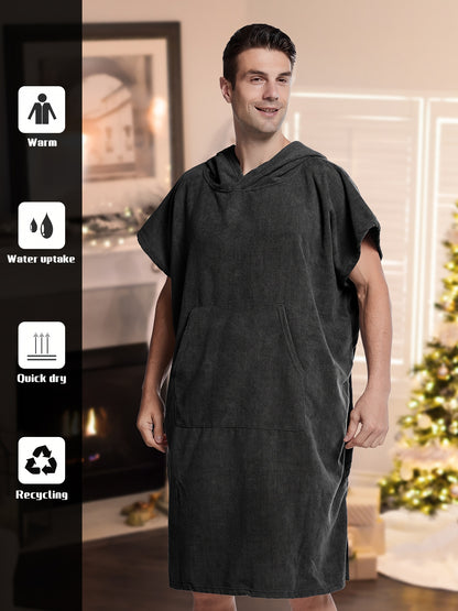 Men's Quick Drying Towel Robe Hoodie For Home Pajamas Wear Night-robe Bathrobe After Bath, Gift For Men (suitable For People Between 160 And 190 In Height)