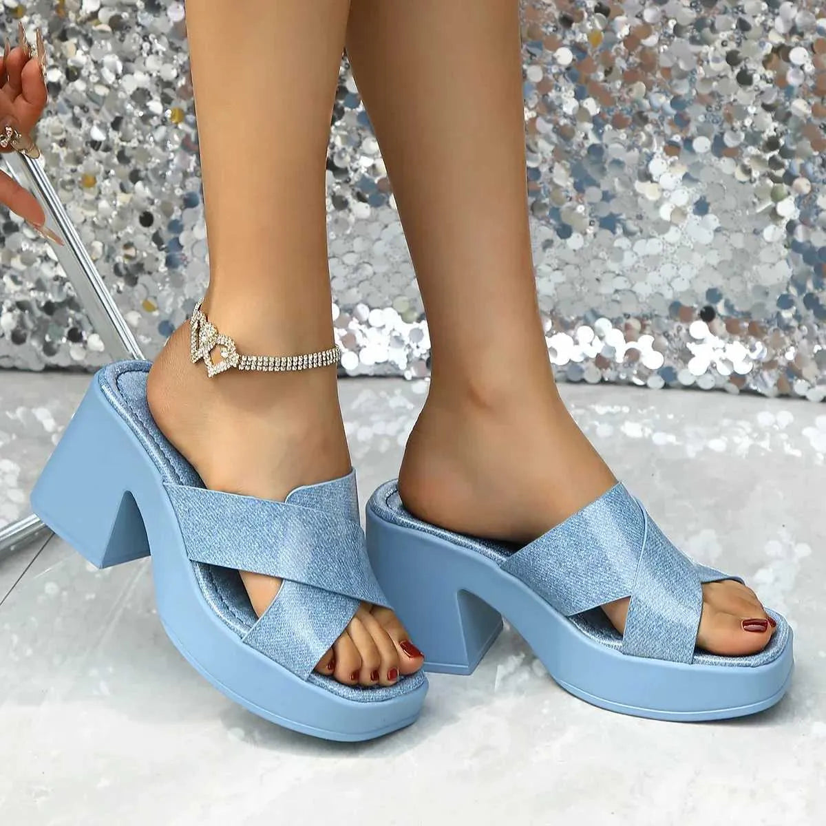 Dress Shoes  Summer New Fashion High Heels Slippers Female Thick Heel Casual Women Outdoor Footwear Zapatos De Mujer H240527