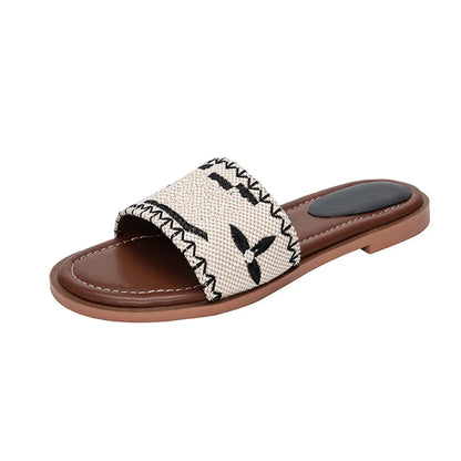 Designer Flat Sandals Luxury Slippers Women's Embroider Sandal Fashion flip flop Letter Slipper for Women Summer Beach Slide Ladies Low Heel Shoes