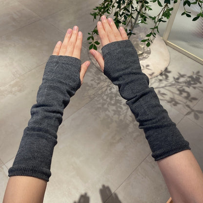 Knit Fingerless Long Gloves, Winter Warm Knitted Gloves For Women