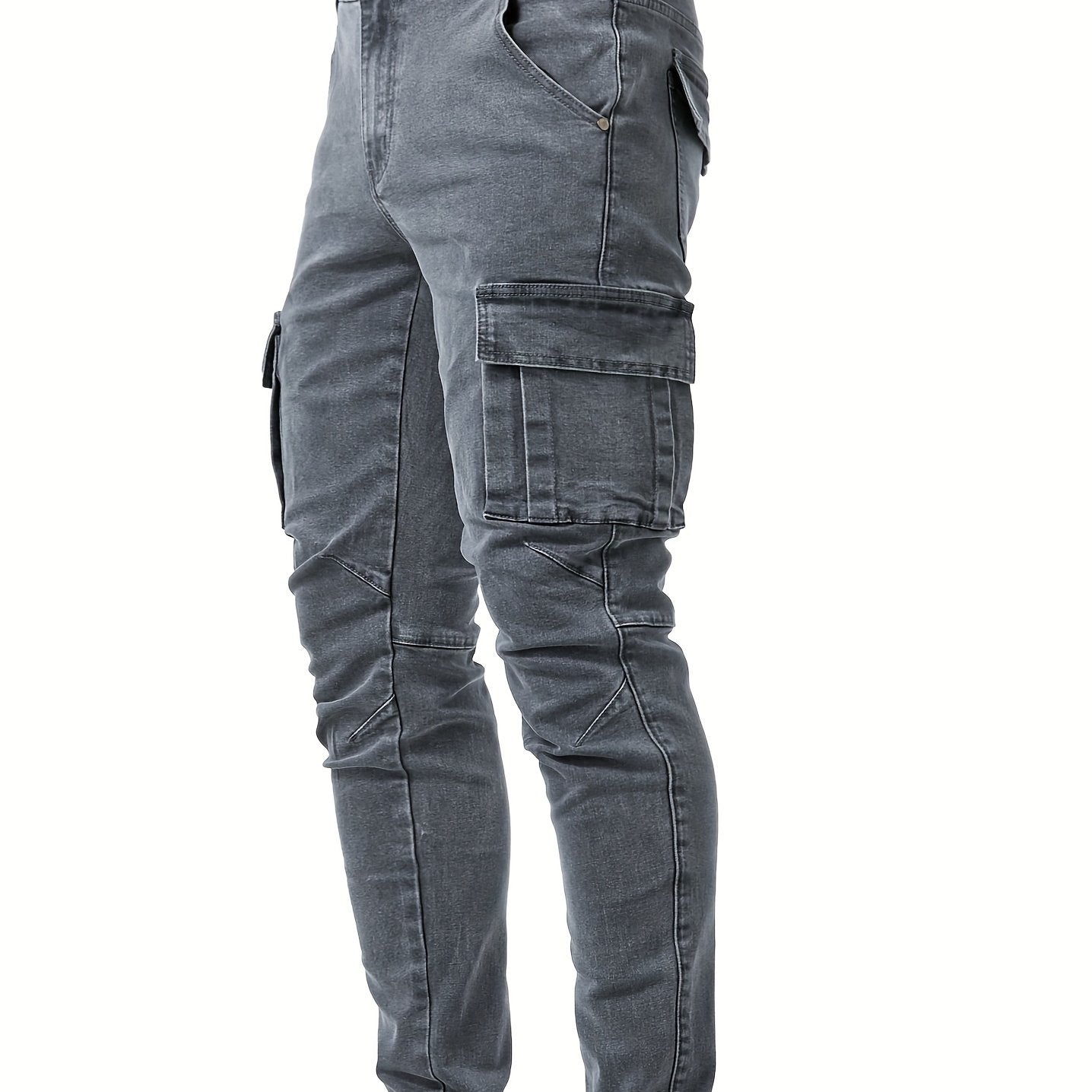 Men's Slim Fit Cargo Jeans - High Stretch Denim Pants with Multiple Pockets for Casual Street Style in Spring and Summer