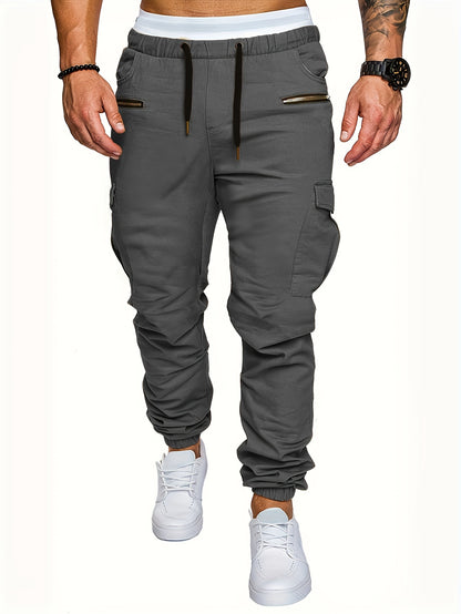 Men's Comfort-Fit Cargo Joggers - Drawstring, Stretch, Flap Pocket - Ideal for Spring & Autumn Casual Wear