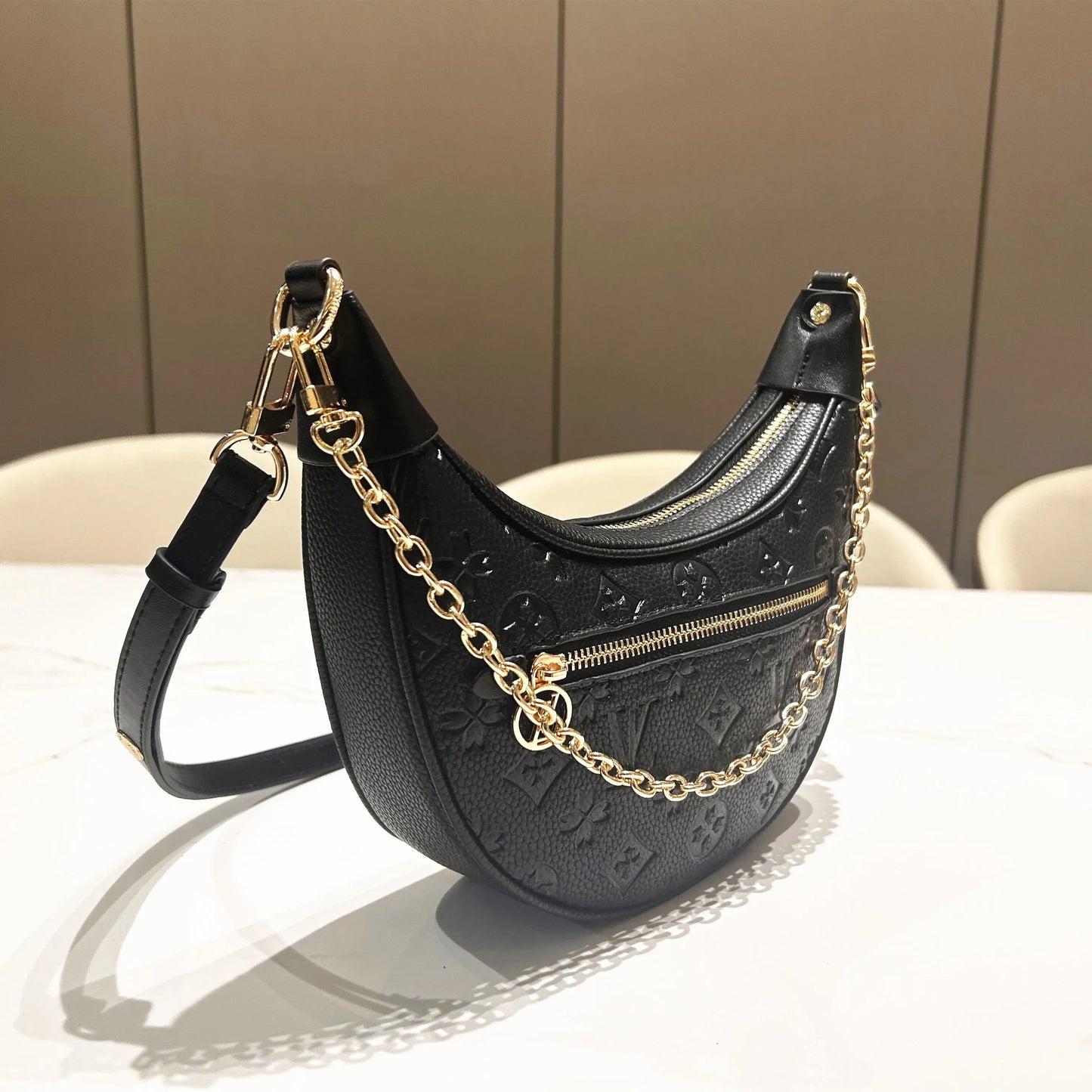 loop hobo bags Gold Chain Handbag Luxuries Designers Womens Coated Canvas Zipper Crossbody Shoulder Strap Bag Crescent bottom handbags purse