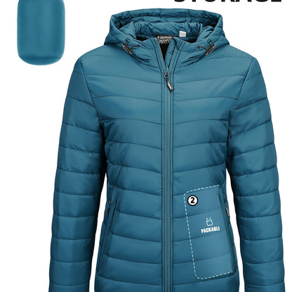 Women's Ultra-Lightweight Packable Full-Zip Puffer Jacket with Hood - Water-Resistant, Quilted, Insulated, Breathable, Windproof Winter Coat for Outdoor Activities - Ideal for Hiking, Camping, Travel, and Daily Wear