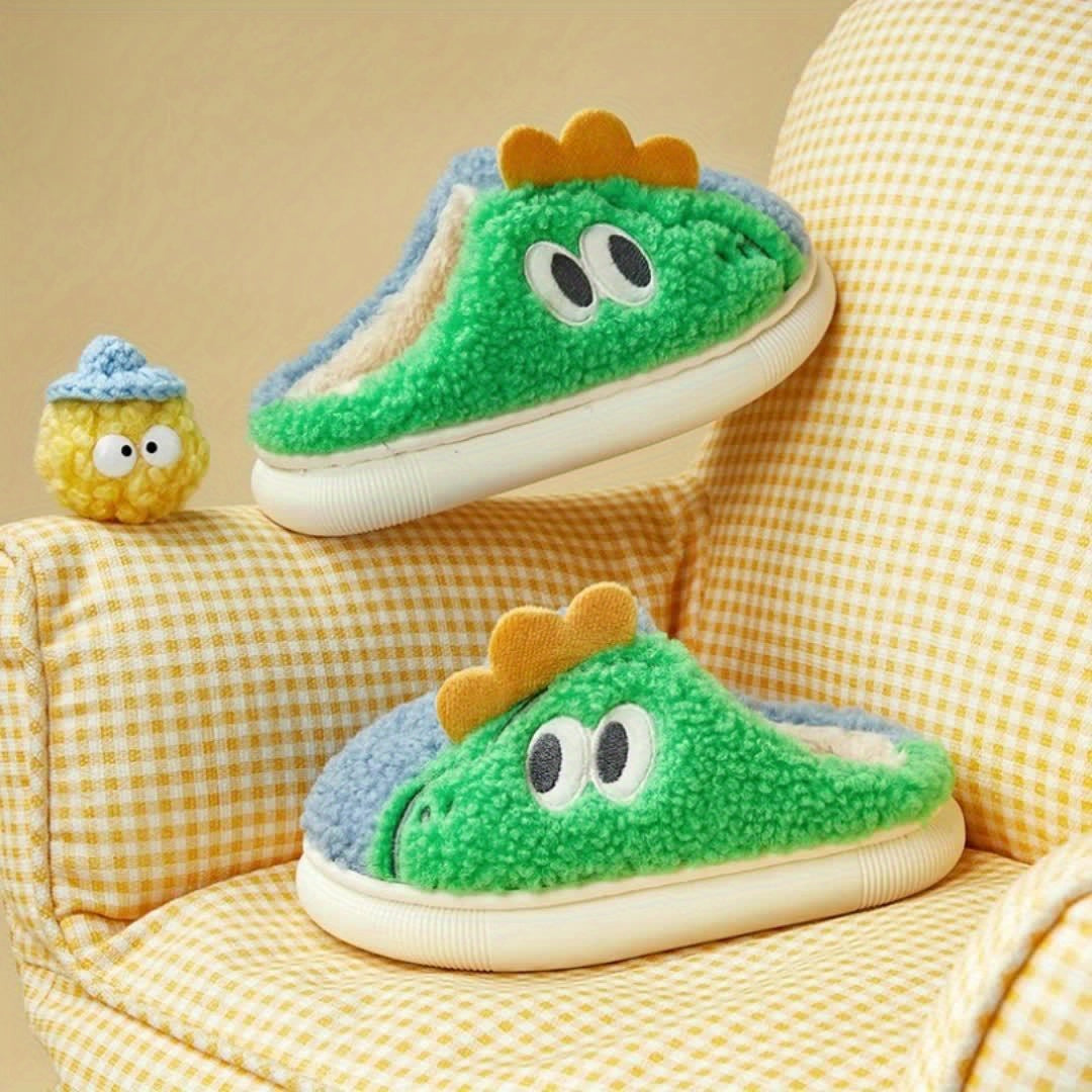 Cozy & Cute Dinosaur Kids' Slippers - Soft, Warm Cartoon Embroidery for Boys & Girls, Non-Slip Indoor Shoes for Fall/Winter