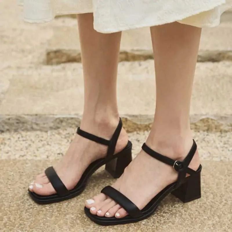 Dress Shoes  Womens Summer New Fashion Square Retro Solid High Heels Outdoor Open Casual Party Sandals Zapatos H240527