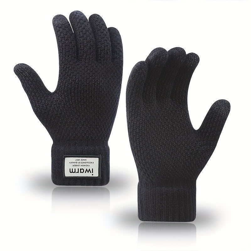 1pair Unisex Knitted Touch Screen Gloves, Winter Outdoor Cold-proof Warm Plus Velvet Jacquard Gloves