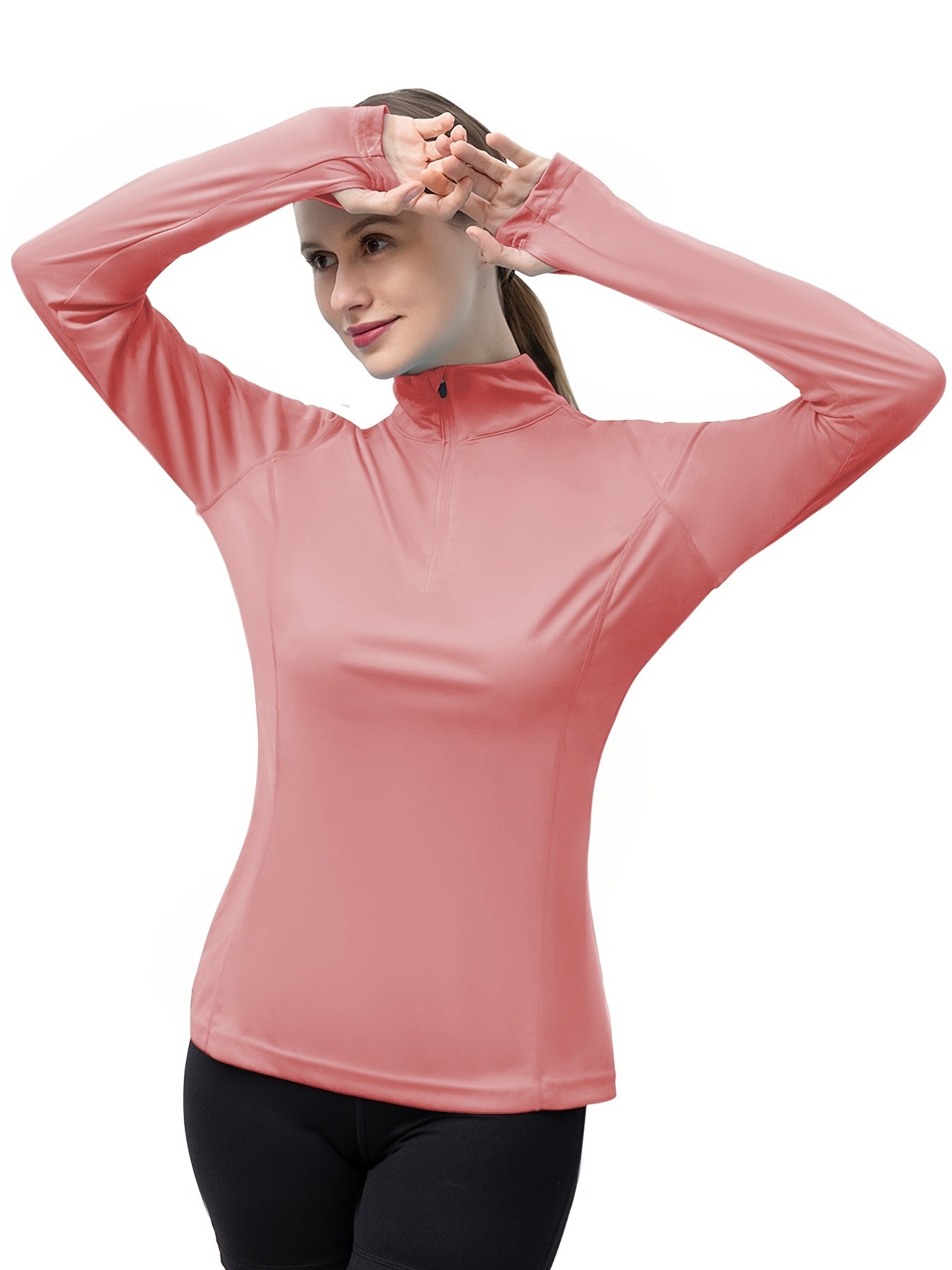 Womens Stylish Solid 1/4 Zipper Rash Guard Top - Sun-Protective Long Sleeveless, Ultra-Quick Drying for Outdoor Sports - Fashionable Water Sports Clothing