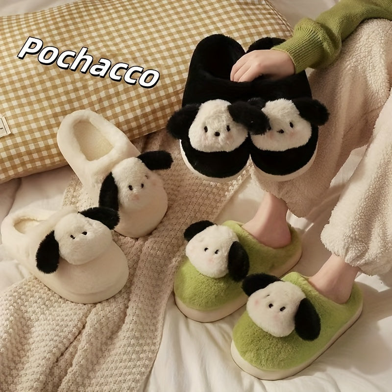 Sanrio Pochacco Plush Slippers - Cozy & Warm Indoor/Outdoor Winter Shoes, Thick Sole, Hand-Washable