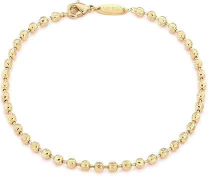 Gold Bracelets Designer for women Beaded Bracelet 18K Gold Plated Handmade Cute Satellite Diamond Cut Oval and Round Beads Rope Chain Dainty Bracelet for Women