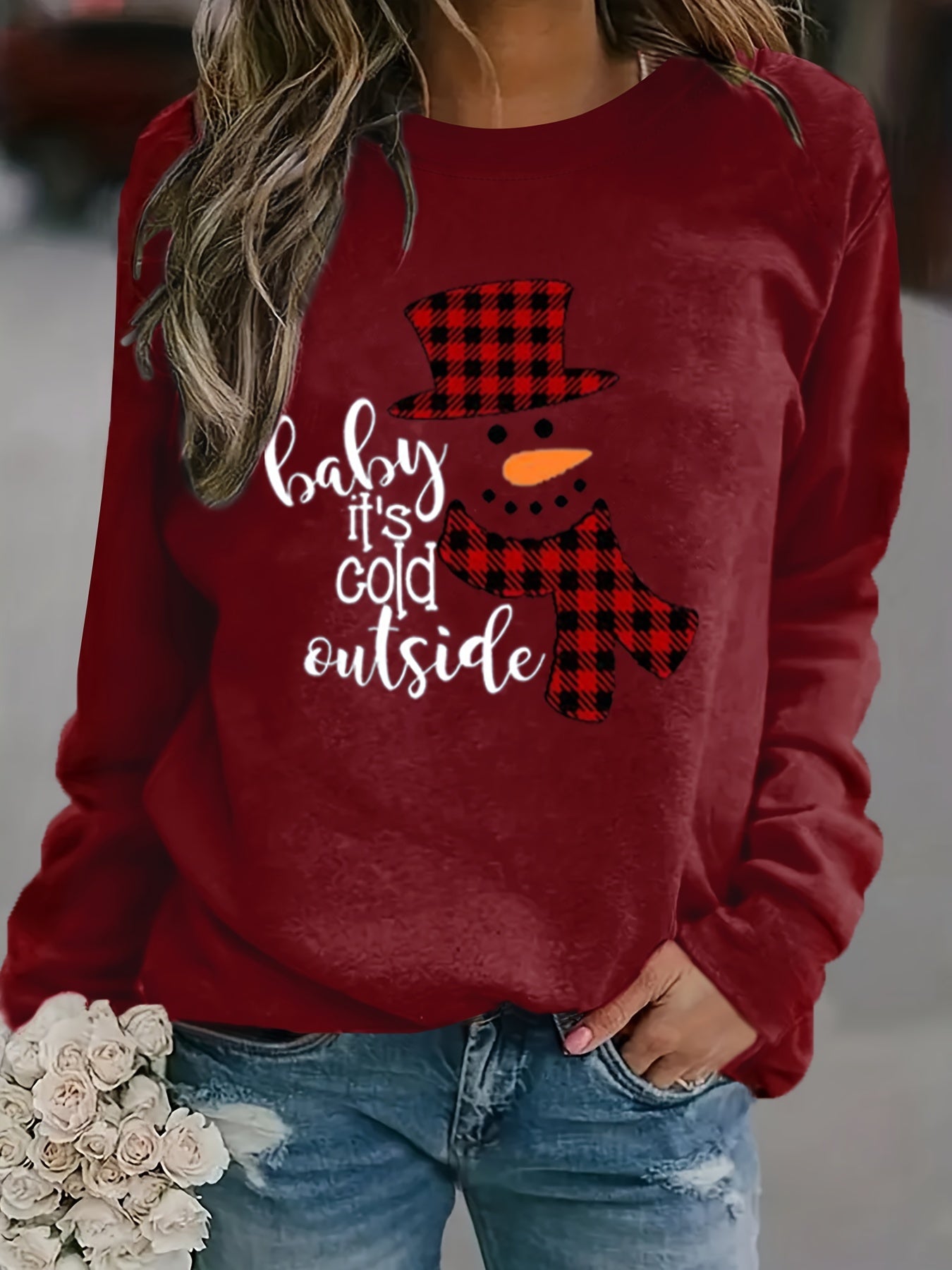 Cozy Women's Merry Christmas Print Sweatshirt - Soft Long Sleeve Pullover with Casual Style, Festive Holiday Design, and Relaxed Fit for Ultimate Comfort