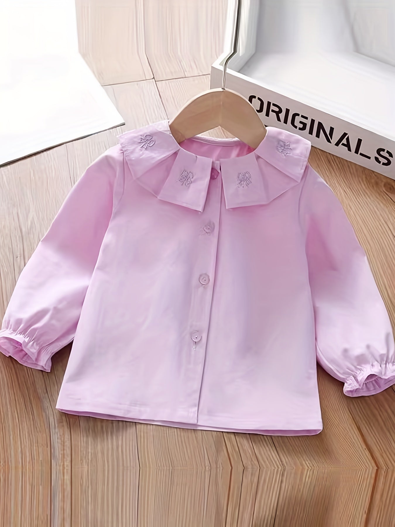 Toddler Girls Uniform Shirt Pleated Collar Long Sleeve Cute Blouse Tops