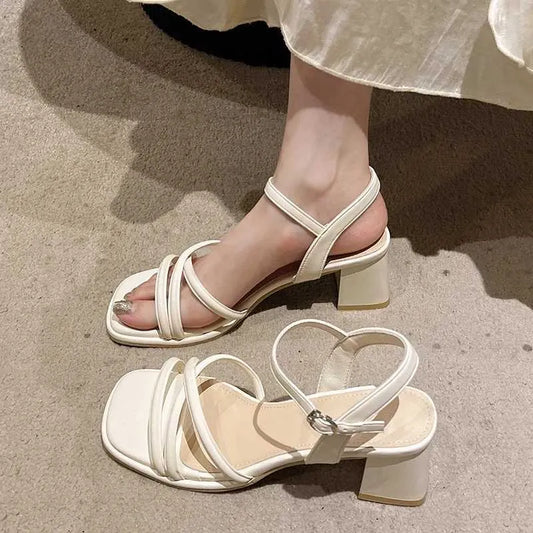 Dress Shoes Womens Sandals Summer Footwear High Heels Luxury Designer Shoes Block Heel Low and Elegant Casual Medium Dresses on Offer Black H240521