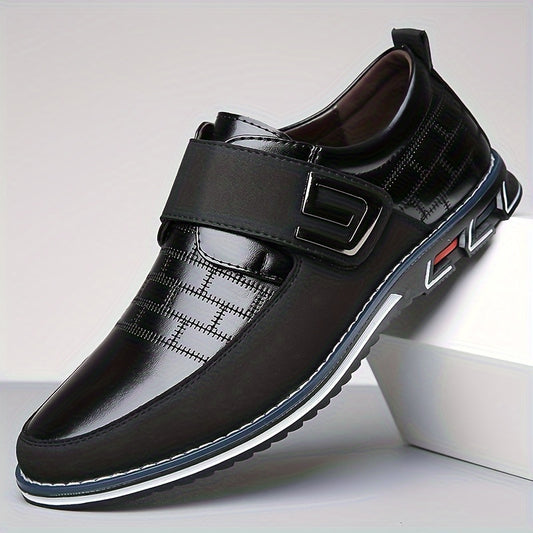 Plus Size Mens Fashionable Business Shoes with Stylish Hook & Loop Closure - Ultra-Comfortable, Non-Slip Rubber Sole, High Durability - Perfect Dress Shoes for the Modern Gentleman