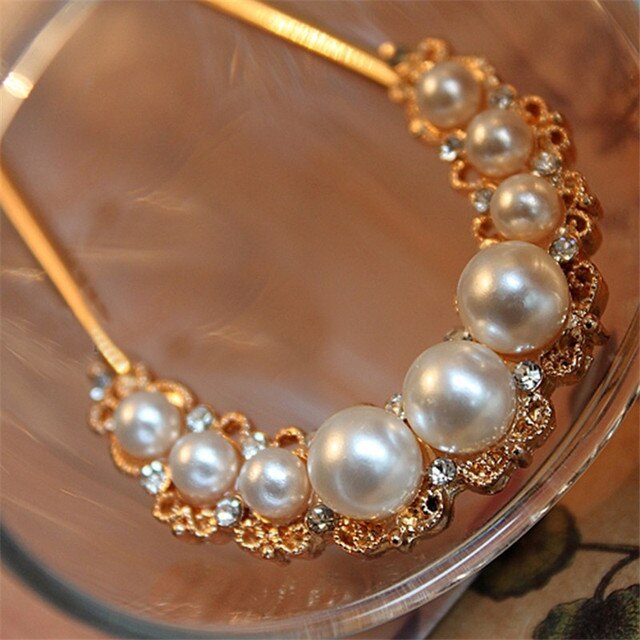 sengpan Christmas gifts ideas Ahmed Jewelry Fashion Lovely Gold Color Sweet White Pearl Hair AccessorHair Rope Sticks Headwear Hair Accessories for Ladies 16