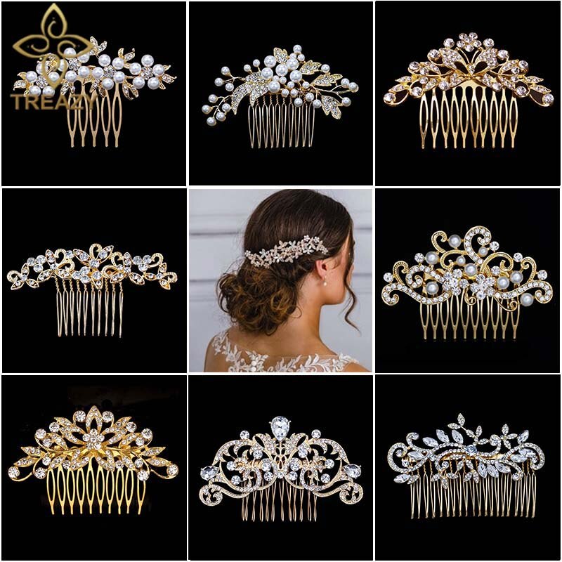 sengpan Christmas gifts for her Gold Color Wedding Hair Combs For Women Charm Pearls Crystal Bridal Hair Accessories Birthday Party Headwear Brides Tiara