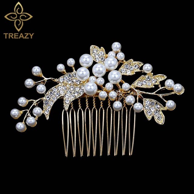 sengpan Christmas gifts for her Gold Color Wedding Hair Combs For Women Charm Pearls Crystal Bridal Hair Accessories Birthday Party Headwear Brides Tiara