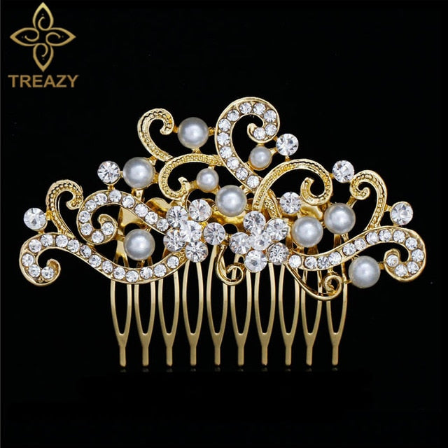 sengpan Christmas gifts for her Gold Color Wedding Hair Combs For Women Charm Pearls Crystal Bridal Hair Accessories Birthday Party Headwear Brides Tiara