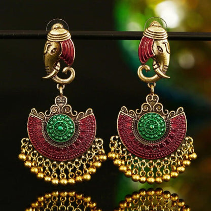 sengpan Indian Jhumka Elephant Earrings Gypsy Afghan Jewelry Retro Ethnic Antique Beads Drop Tassel Earrings for Women Bohemian Gift