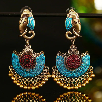 sengpan Indian Jhumka Elephant Earrings Gypsy Afghan Jewelry Retro Ethnic Antique Beads Drop Tassel Earrings for Women Bohemian Gift