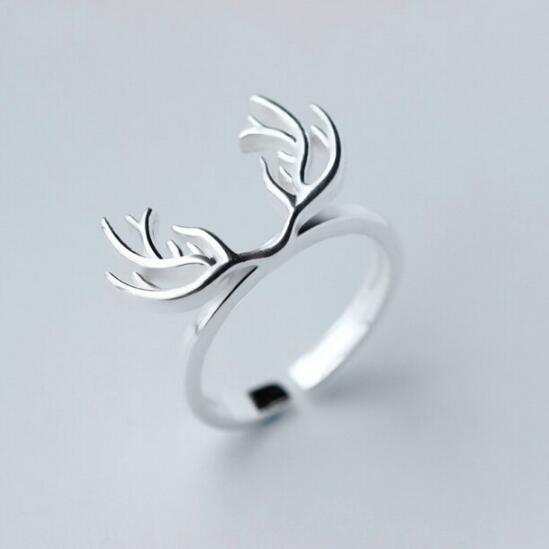 sengpan Christmas gifts ideas New Fashion Jewelry Rings Cute Animal Deer Antler Ring Open Elk Rings for Women Girls Christmas accesorios mujer