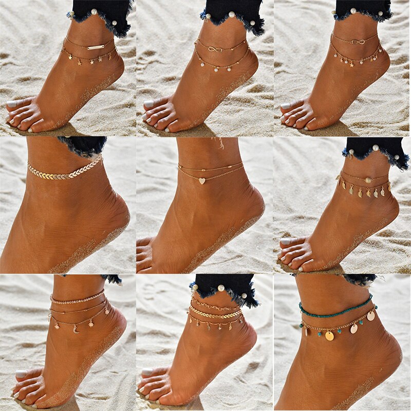 sengpan Bohemia Beads Ankle Bracelet for Women Leg Chain Round Tassel Anklet Vintage Foot Jewelry Accessories