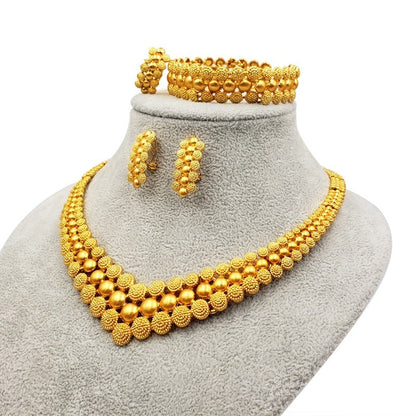 sengpan bridal jewelry set for wedding Nigeria Dubai Gold color jewelry sets African bridal wedding gifts party for women Bracelet Necklace earrings ring set collares