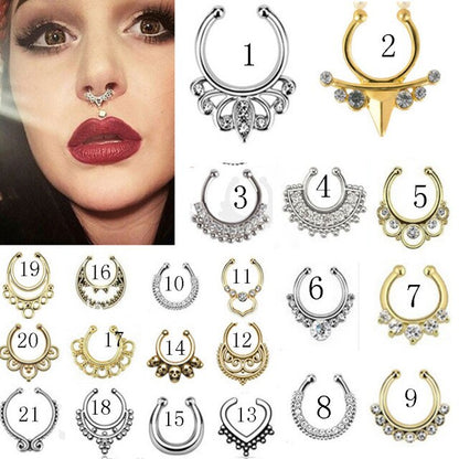 sengpan Christmas wishlist 1 Pcs Stainless Steel Fake Nose Ring Clip On Septum Piercing Faux Hoop Indian Nose Ring Pircing Nose Punk Body Piercing Jewelry